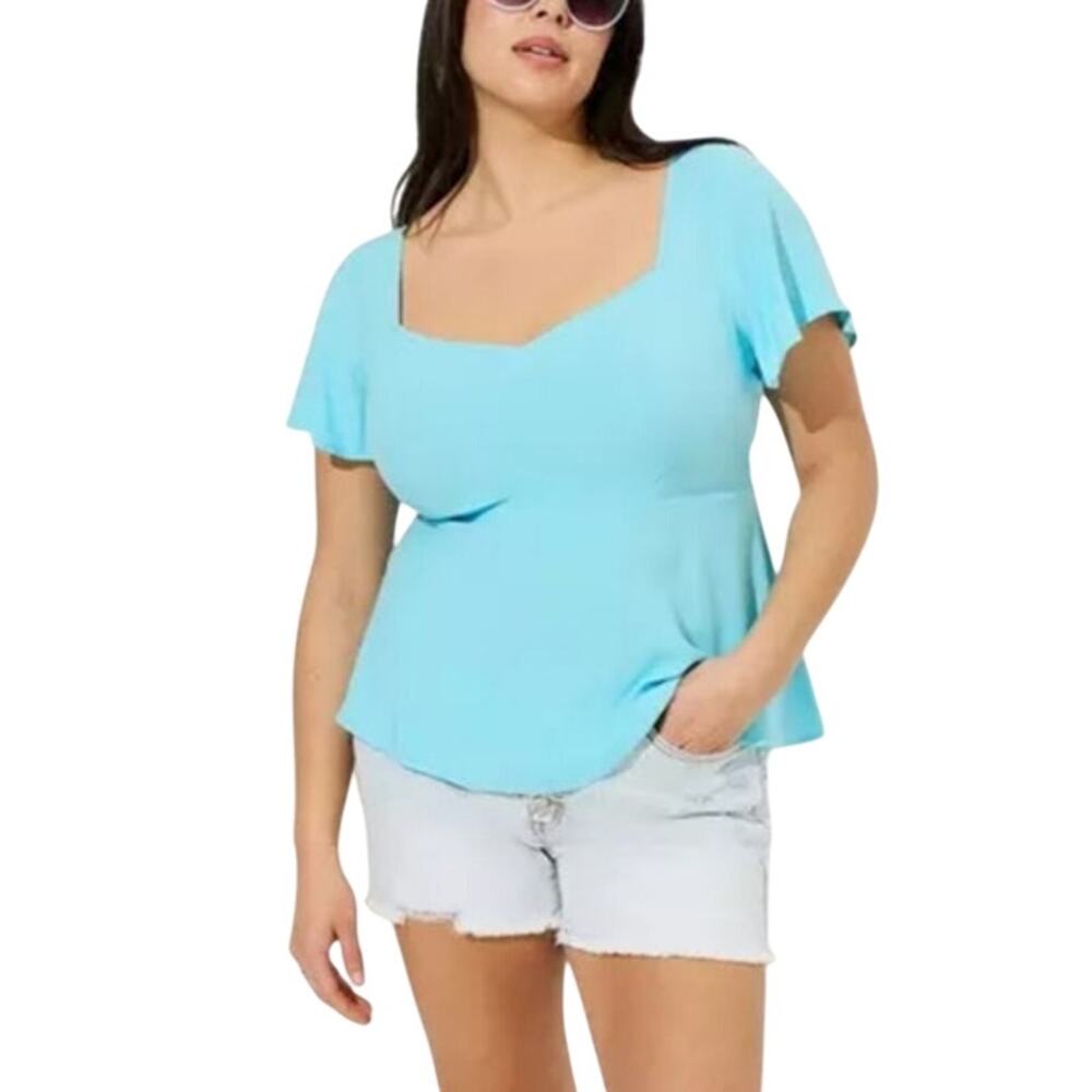 Torrid Peplum Challis Sweetheart Flutter Top Sz 2(18-20) Blue Coquette Fairy NWT